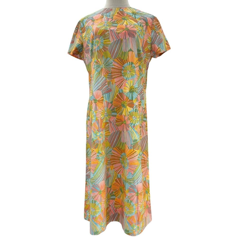 Vintage 60s Women's Medium Mod Dress Geometric Midi Orange Blue Green Yellow